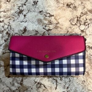 Liz Claiborne Pink and Navy Gingham Envelope Wallet
